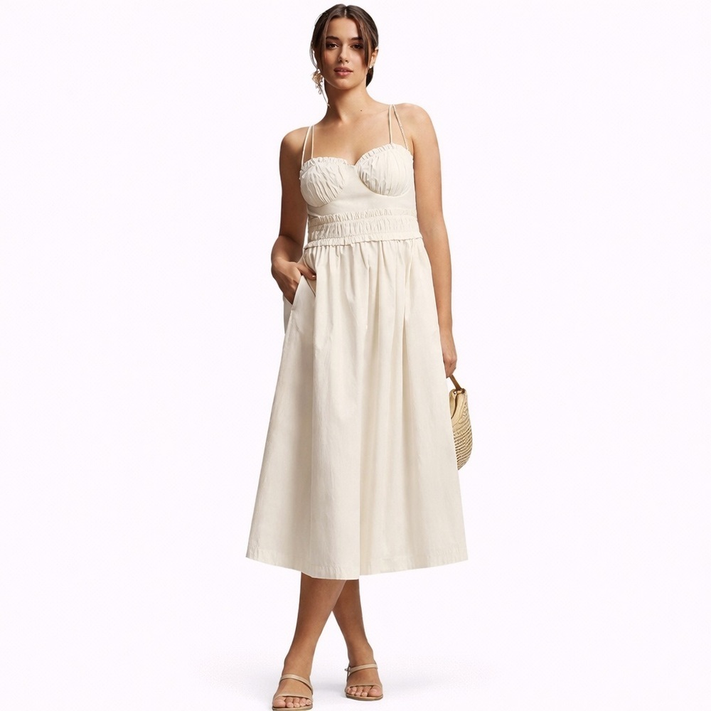 By Anthropologie L milkmaid Midi Dress summer dress ivory 0786